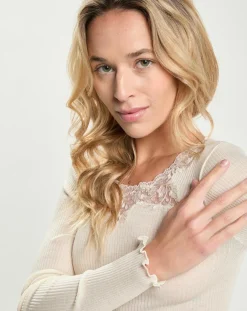 Hot Mare Top en laine et soie manches longues blanc