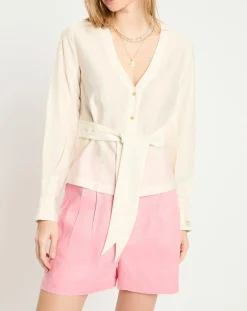 Femme Scotch & Soda Top en Lin mélangé ceinturé écru