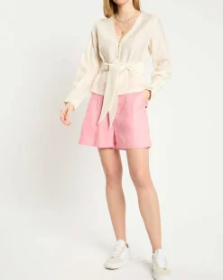 Femme Scotch & Soda Top en Lin mélangé ceinturé écru