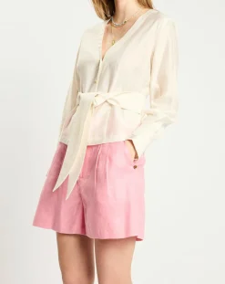 Femme Scotch & Soda Top en Lin mélangé ceinturé écru