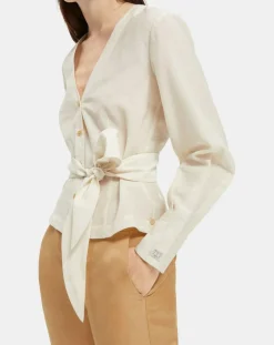 Femme Scotch & Soda Top en Lin mélangé ceinturé écru