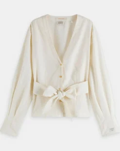 Femme Scotch & Soda Top en Lin mélangé ceinturé écru