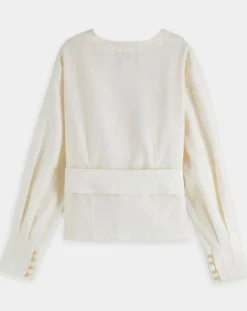 Femme Scotch & Soda Top en Lin mélangé ceinturé écru