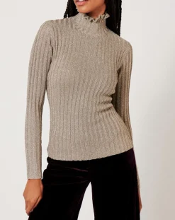 Clearance Manoush Top en maille Funnel Neck Cote Lurex argenté