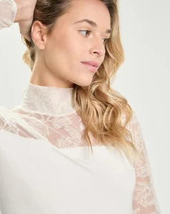 Sale Mare Top en micromodal dentelle manches longues naturel