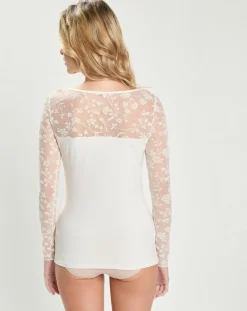 Femme Mare Top en micromodal dentelle manches longues naturel