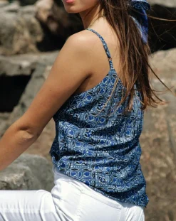 Discount Lauren Vidal Top en Soie mélangée Naxos bleu