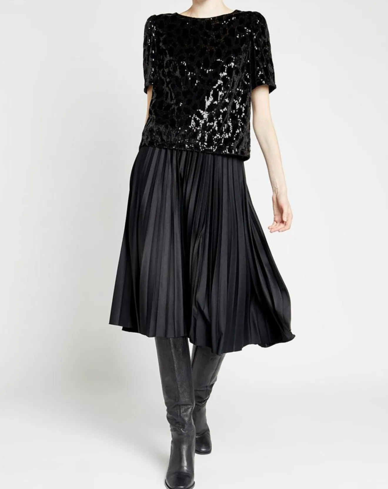 Femme Caroll Top en Velours & Sequins Casey noir