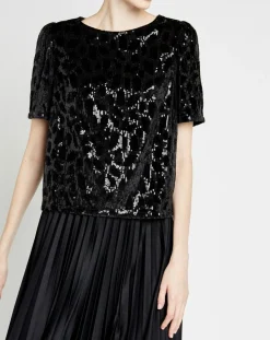 Femme Caroll Top en Velours & Sequins Casey noir