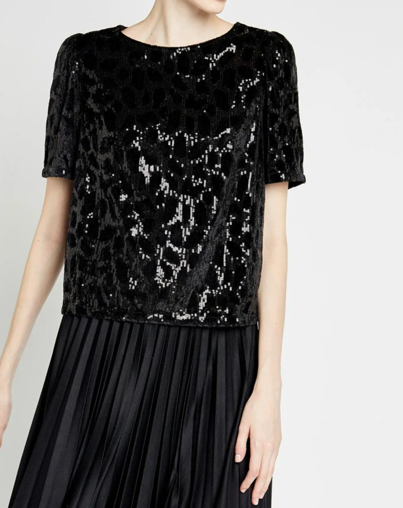 Femme Caroll Top en Velours & Sequins Casey noir