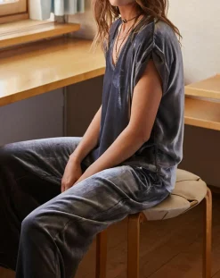 Hot Lauren Vidal Top en Velours Basal gris