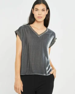 Hot Lauren Vidal Top en Velours Basal gris