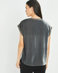 Hot Lauren Vidal Top en Velours Basal gris