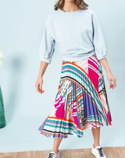 Femme Caroll Top fluide unie Lina avec surpiqûres bleu ciel