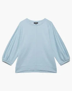 Femme Caroll Top fluide unie Lina avec surpiqûres bleu ciel