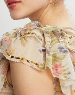 Femme Manoush Top Gipsy volanté écru/multicolore