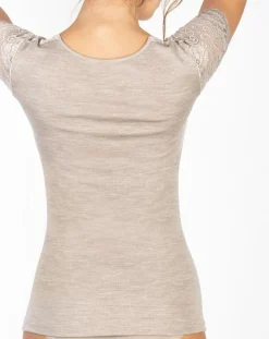 Femme Mare Top manches courtes en Laine mélangée dentelle beige
