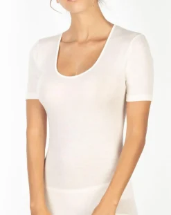 Femme Mare Top manches courtes Laine & Soie tissée ivoire
