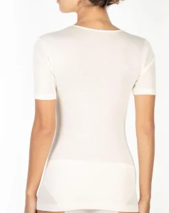Femme Mare Top manches courtes Laine & Soie tissée ivoire