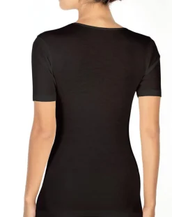 Femme Mare Top manches courtes Laine & Soie tissée noir