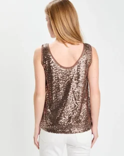Femme Galeries Lafayette Top Paillettes Tess marron