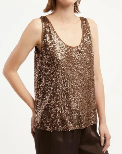 Femme Galeries Lafayette Top Paillettes Tess marron