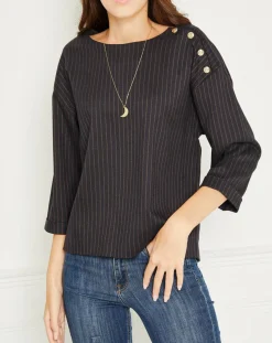 Femme MKT Studio Top rayures & boutons Hania marine