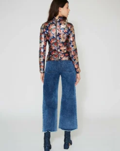 Femme Manoush Top Roses à sequins encre