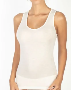 Femme Mare Top sans manches bord satin en Laine & Soie ivoire