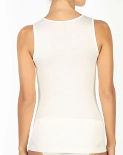 Femme Mare Top sans manches bord satin en Laine & Soie ivoire