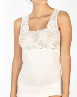 Femme Mare Top sans manches bretelles larges dentelle ivoire
