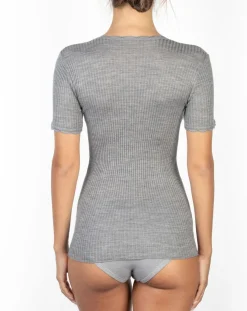 Femme Mare Top sans manches Col V dentelle laine plissée gris