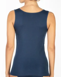 Femme Mare Top sans manches en Laine mélangée bretelles larges dentelle bleu marine
