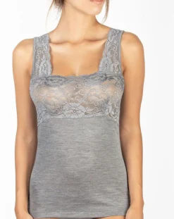 Sale Mare Top sans manches en Laine mélangée bretelles larges dentelle gris