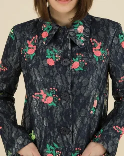 Hot Manoush Trench broderies dentelle Rainy Day bleu marine