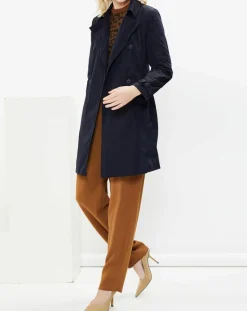 Femme MaxMara Studio Trench Croisé Ceinture Scacco bleu marine