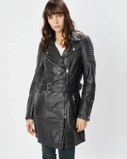 Femme Blue Wellford Trench en Cuir Abby noir