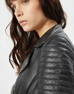 Femme Blue Wellford Trench en Cuir Abby noir