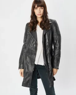 Femme Blue Wellford Trench en Cuir Abby noir