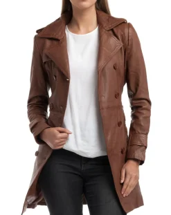 Femme Chyston Trench en Cuir Esmeralda cognac