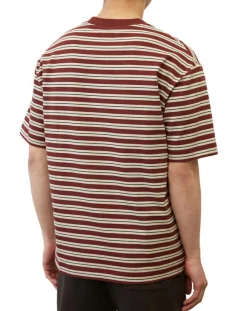 Homme Marc O'Polo T-Shirt 100% Coton Bio col rond rayé rouge/blanc