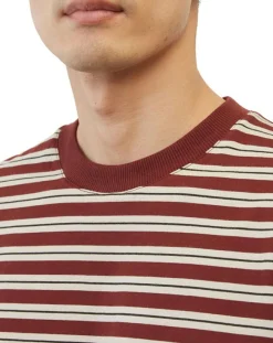Homme Marc O'Polo T-Shirt 100% Coton Bio col rond rayé rouge/blanc