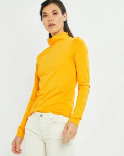 Femme Marc O'Polo T-Shirt 100% Coton Bio col roulé jaune foncé
