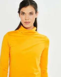 Femme Marc O'Polo T-Shirt 100% Coton Bio col roulé jaune foncé