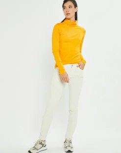 Femme Marc O'Polo T-Shirt 100% Coton Bio col roulé jaune foncé