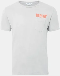 Online Replay T-Shirt 100% Coton Bio pocket logo up gris clair