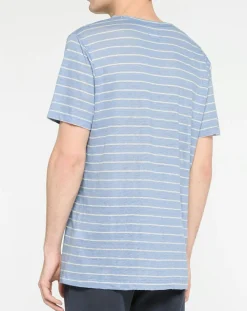 Homme Hackett London T-Shirt 100% Lin Marinière bleu clair