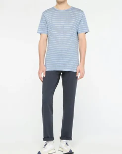 Homme Hackett London T-Shirt 100% Lin Marinière bleu clair