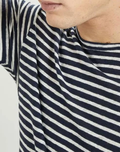 Homme Hackett London T-Shirt 100% Lin marinière bleu marine