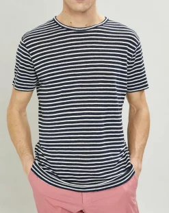 Homme Hackett London T-Shirt 100% Lin marinière bleu marine